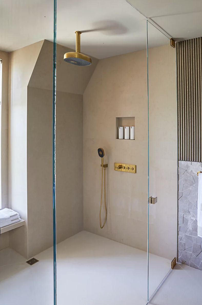Kohler Athem shower unit. easy push button controls for aging in place.