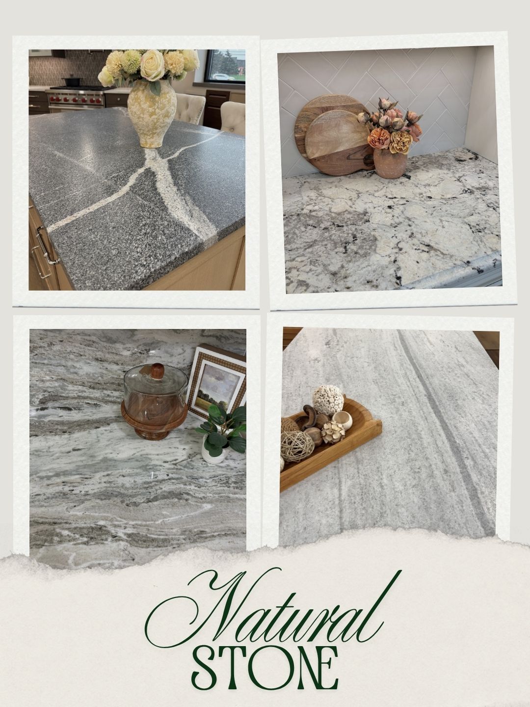 image showing different natural stone style countertops